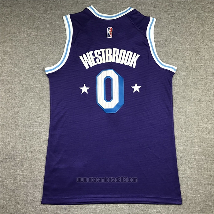 Camiseta Los Angeles Lakers Russell Westbrook #0 Ciudad Edition 2021-22 Violeta